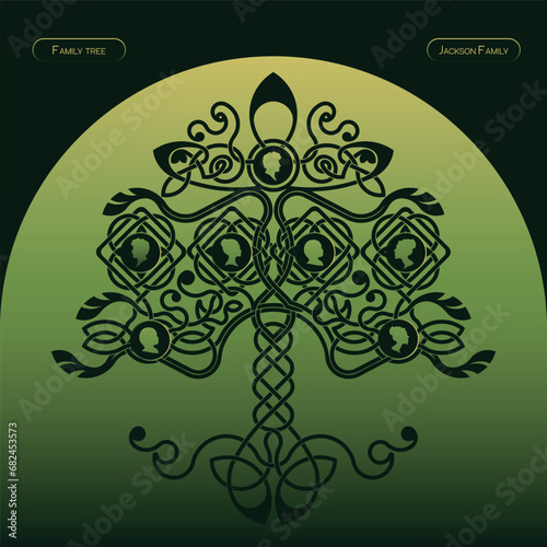 Family. The tree of life pattern. Celtic. An intertwining tree. A family or genealogical tree. A schematic representation of family ties. Infographics of a family. 
