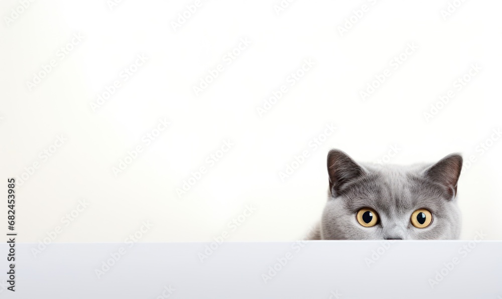 beautiful funny grey British cat on white background