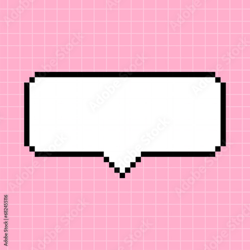 Cute rectangular frame in the shape of a pixel dialog box on a pink checkered background. Vector element in 8-bit retro game style, controller.
