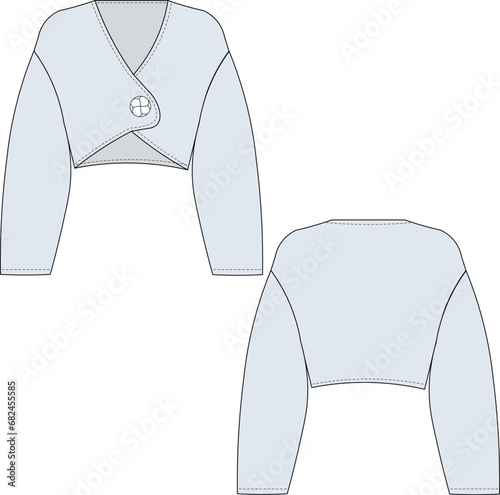 single buttoned cardigan sweater jacket technical drawing flat sketch template cad mockup fashion woman design