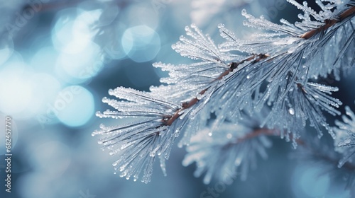 A close-up of delicate snowflakes resting on a pine branch.