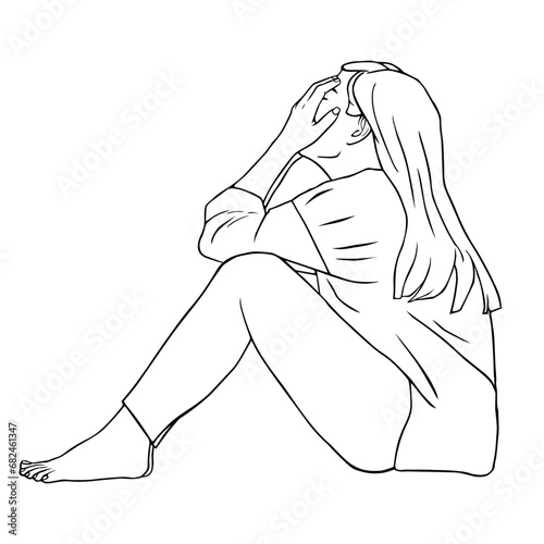 Sad woman covers her eyes with her hands