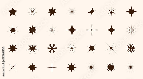 Set of star shapes. Retro futuristic sparkle icons collection. Vector set of Y2K style. Templates for posters, banners, stickers, business cards © Alina Pear