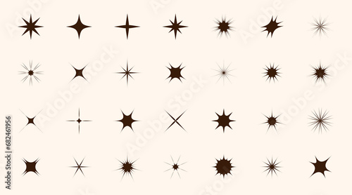 Set of star shapes. Retro futuristic sparkle icons collection. Vector set of Y2K style. Templates for posters, banners, stickers, business cards