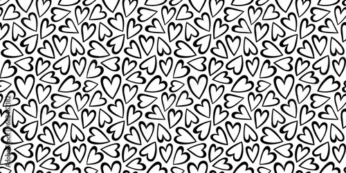 Black and white love heart seamless pattern illustration. Cute romantic hearts background print. Valentine's day holiday backdrop texture, romantic wedding design. 