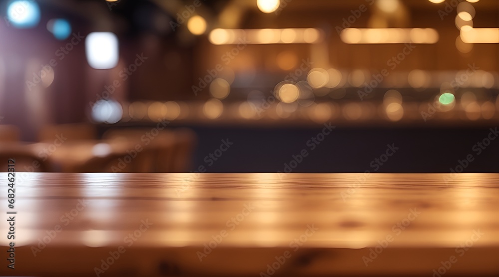 Empty wooden table and blurred background