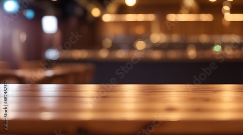 Empty wooden table and blurred background