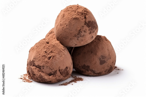 Round chocolate truffle balls isolated on white.
