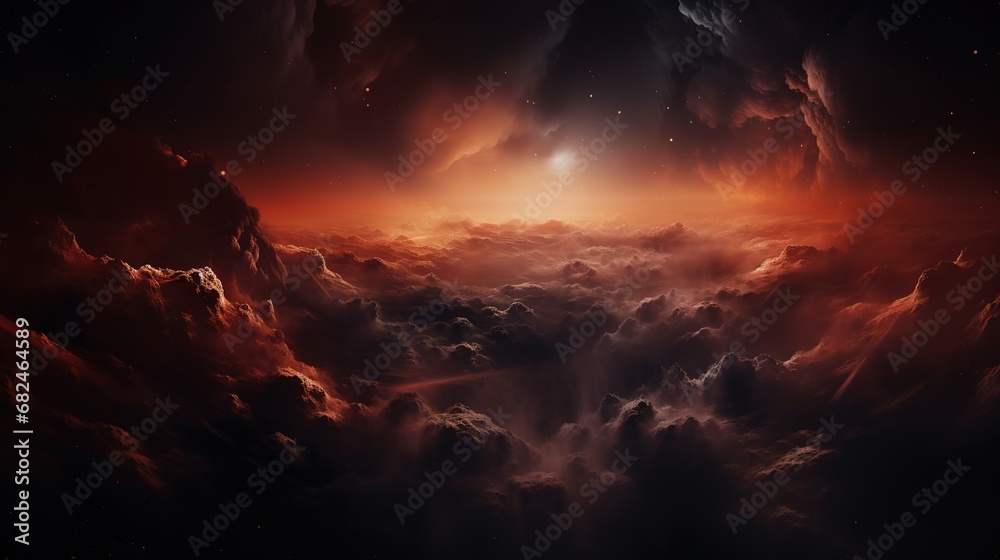 Space background with planets. Panoramic view of space and stars. Nebula made of space debris.