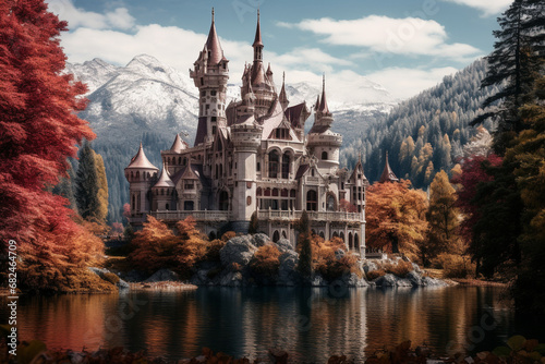 Fairytale castle in the middle of nowhere. Beautiful environment landscape.