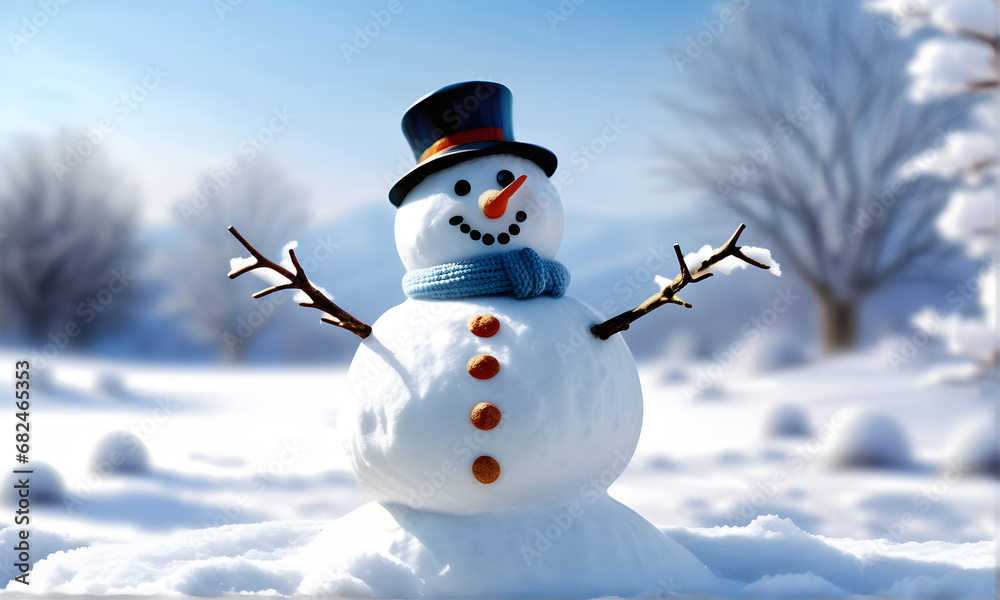 Obraz premium Winter scenery with cute snowmen standing. Generative AI