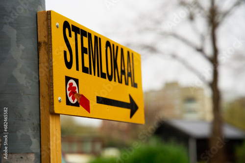 Sign referring to the polling station for municipal elections in the Netherlands. Voting office. photo