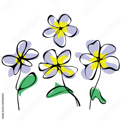 Purple flowers (calligraphic line art, watercolor style) You can change colors tone at your own discretion