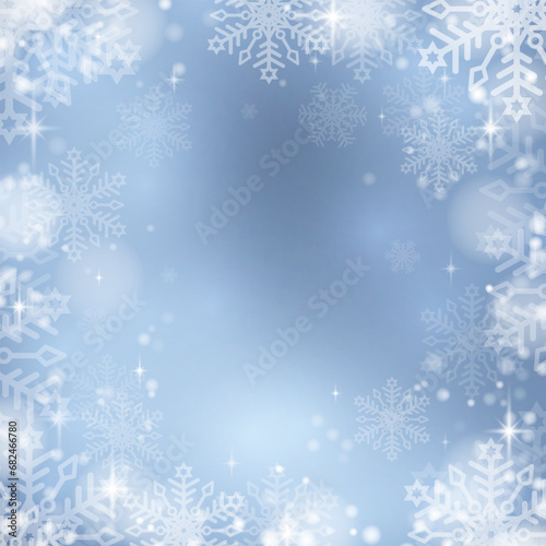 Winter snow background with snowflakes and sparks. Snowfall on a blue background. Christmas background. Falling snow. Vector illustration.
