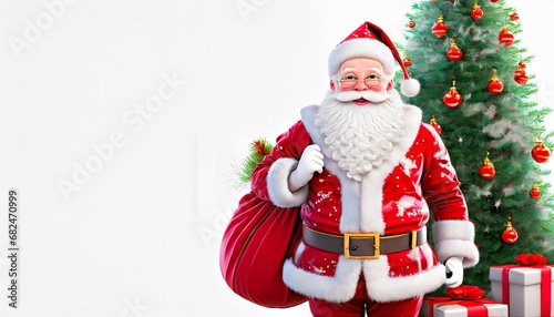Christmas background with Christmas tree, Santa Claus, gifts and place for text © Monika