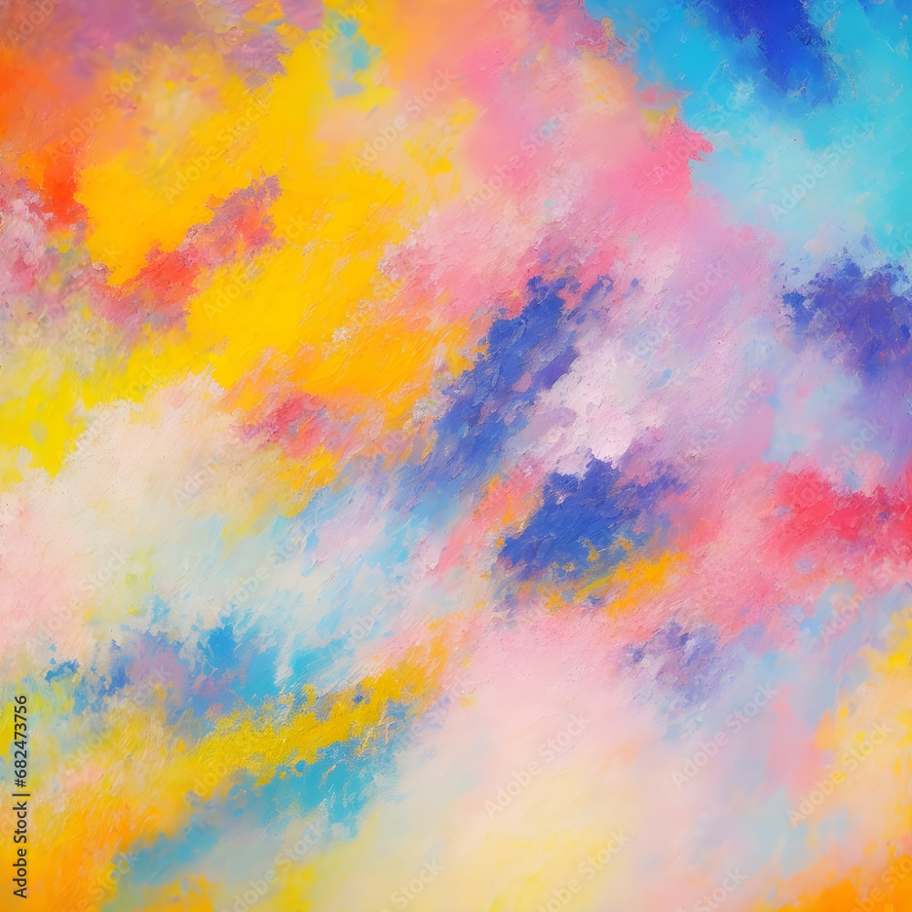 Abstract vibrant texture background. Digital Illustration imitating oil painting on canvas. Closeup of abstract rough colorful multicolored art painting texture, with oil brushstroke