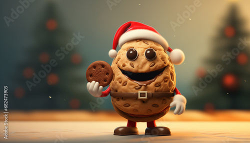 a cookie with a christmas hat eats cookies © EpicART