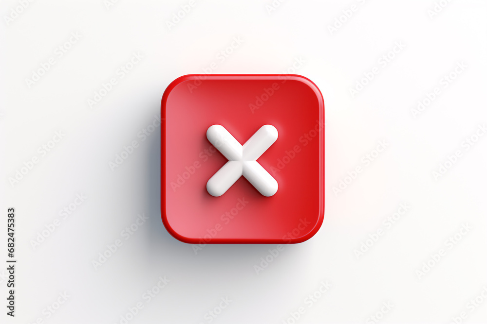 Reject 3d icon, close symbol, delete sign and deny icon on white background; cancel checkbox element and app button. Reject 3d icon, close symbol, delete sign and deny icon on white background; cancel checkbox element and app button.