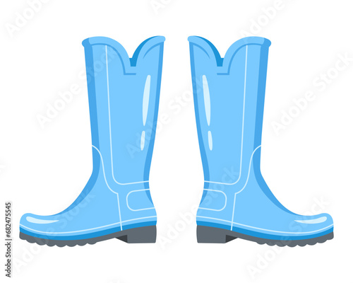 blue rubber galoshes against water. flat vector illustration