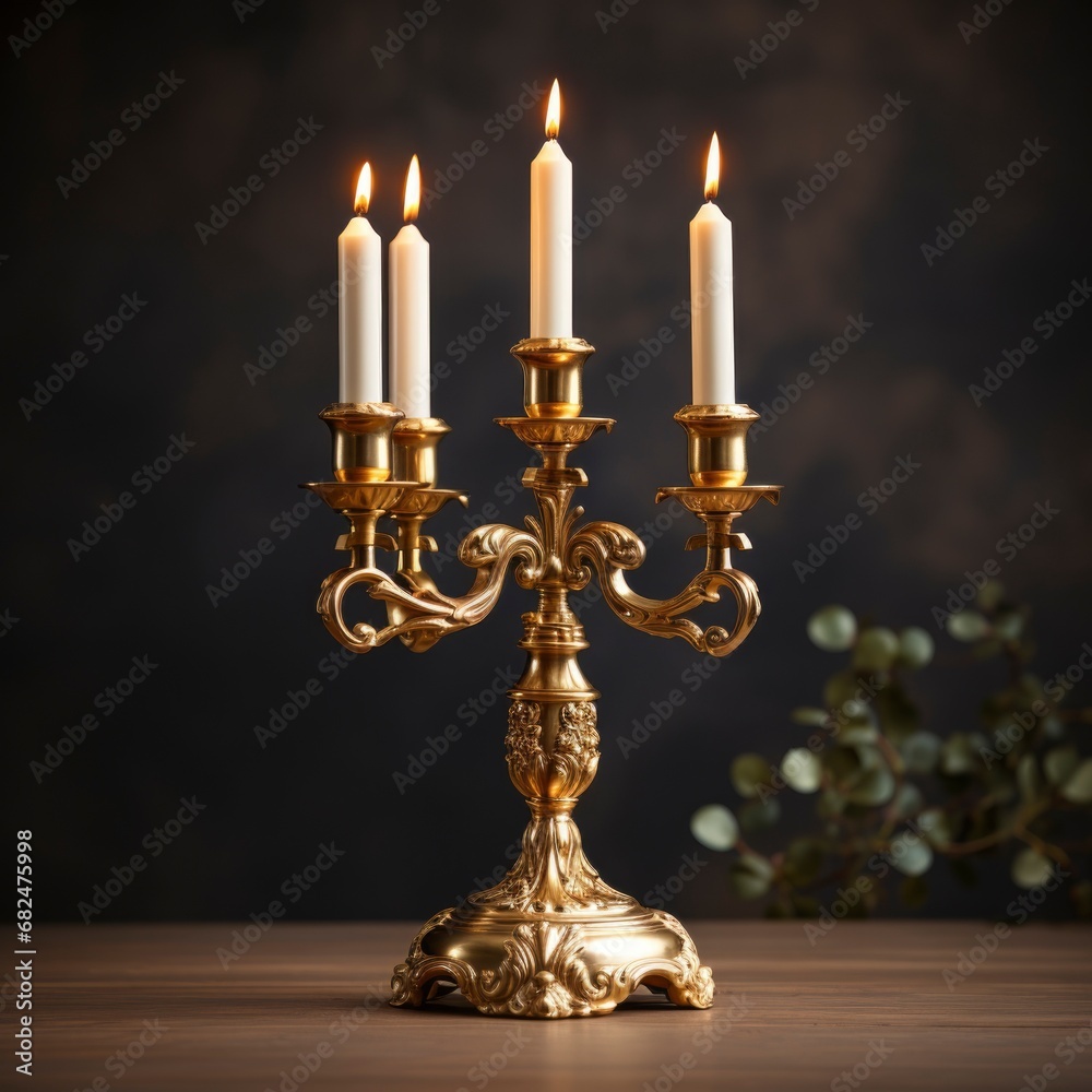 golden candelabra for New Year's interior concept. Glamour, vintage, luxury style. Happy New Year and Christmas holiday concept. square golden candelabra for New Year's interior concept. Glamour, vintage, luxury style. Happy New Year and Christmas holiday concept. square