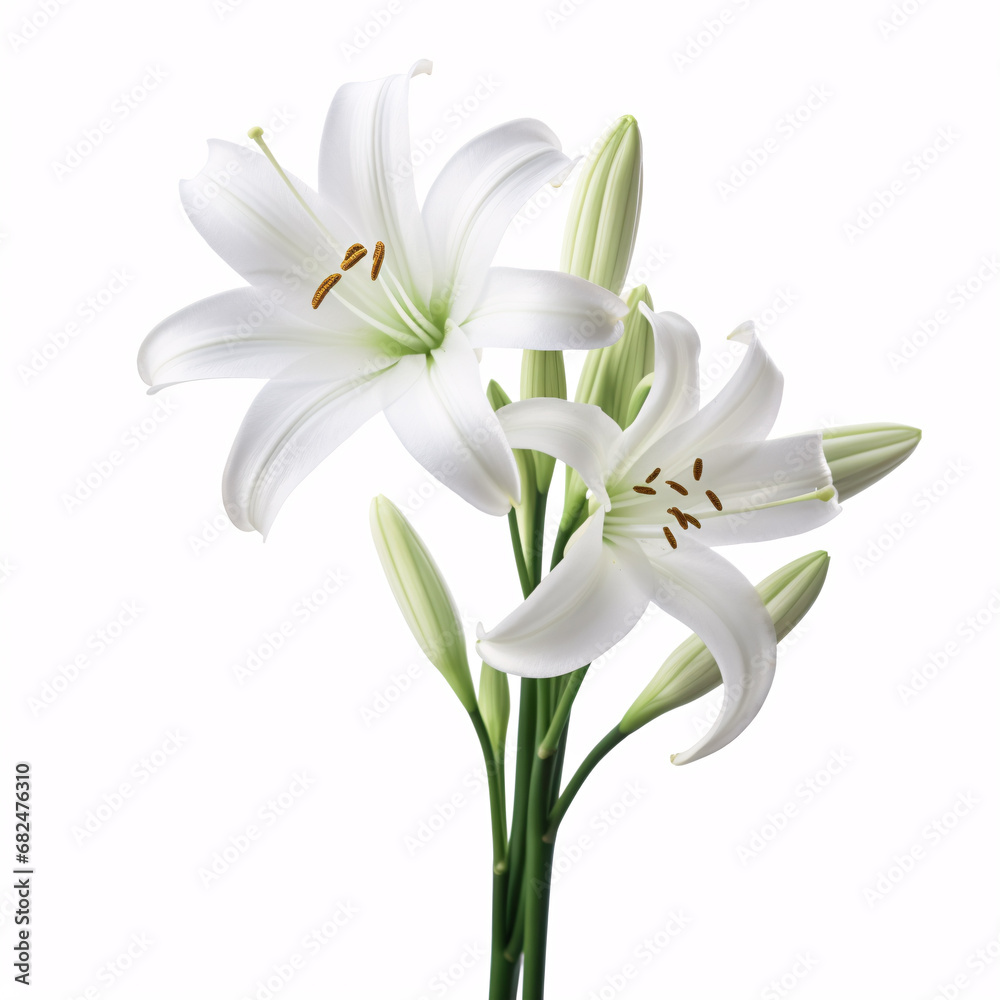 Fototapeta premium A White Lily (Crinum moorei) isolated on a white background, otherwise known as Natal Lily.