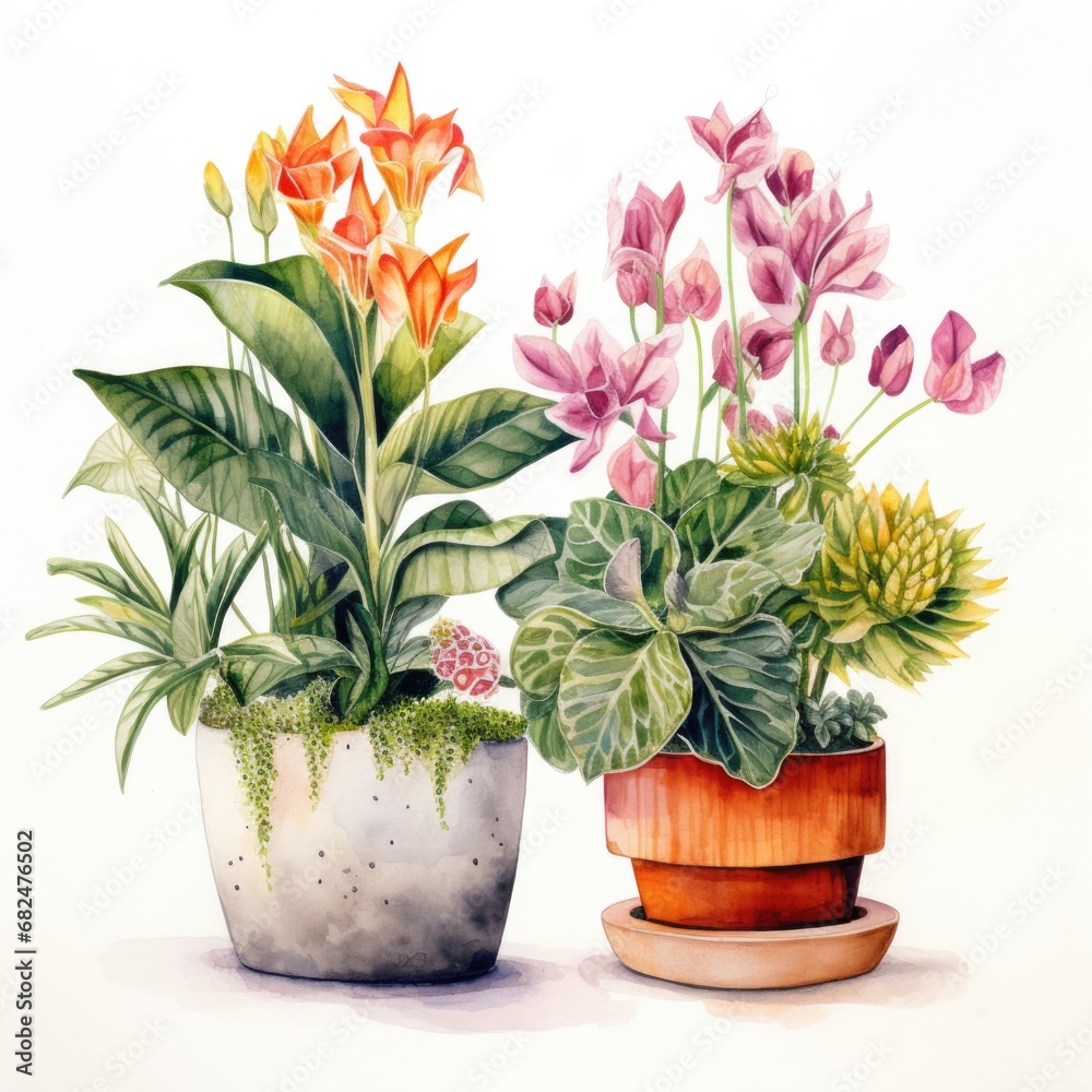 A painting of two potted plants on a table A painting of two potted plants on a table