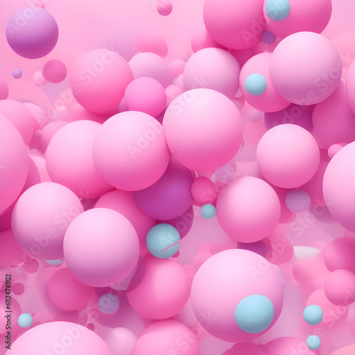 Futuristic abstract background. Beauty 3D pink circles, spheres. Abstract composition with colorful random flying spheres. Colorful pink pastel matte soft balls.