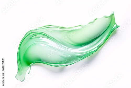 An isolated blob of clear gel, potentially a beauty product like aloe vera, jelly serum, cleanser, shower gel or shampoo, is visible on a plain white background.