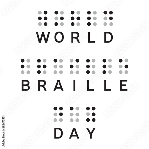 World Braille Day card. World Braille Day inscription Braille font. Minimal banner for Braille Day. Hand drawn vector art.