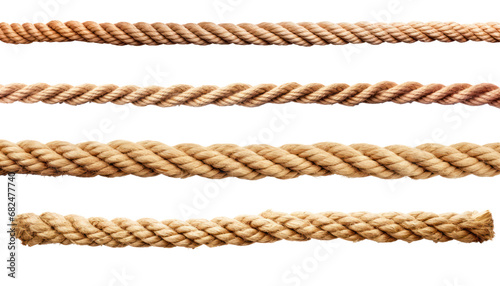 Set of ropes isolated on transparent background. Long rope cord stretched straight
