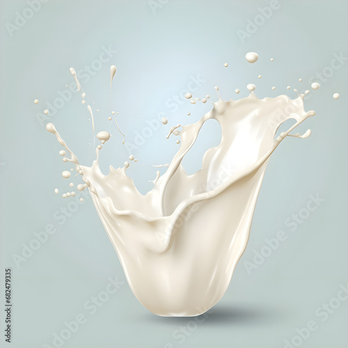 Milk and transparent cup elements isolated on warm background. Liquid splash in glass cup. Milk pours out. Vector 3d realistic illustration. Milk pouring into glass cup.