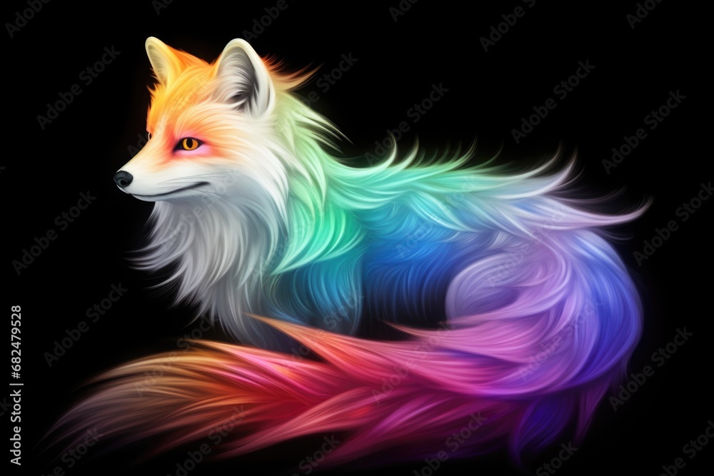 A painting of a colorful fox on a black background A painting of a colorful fox on a black background