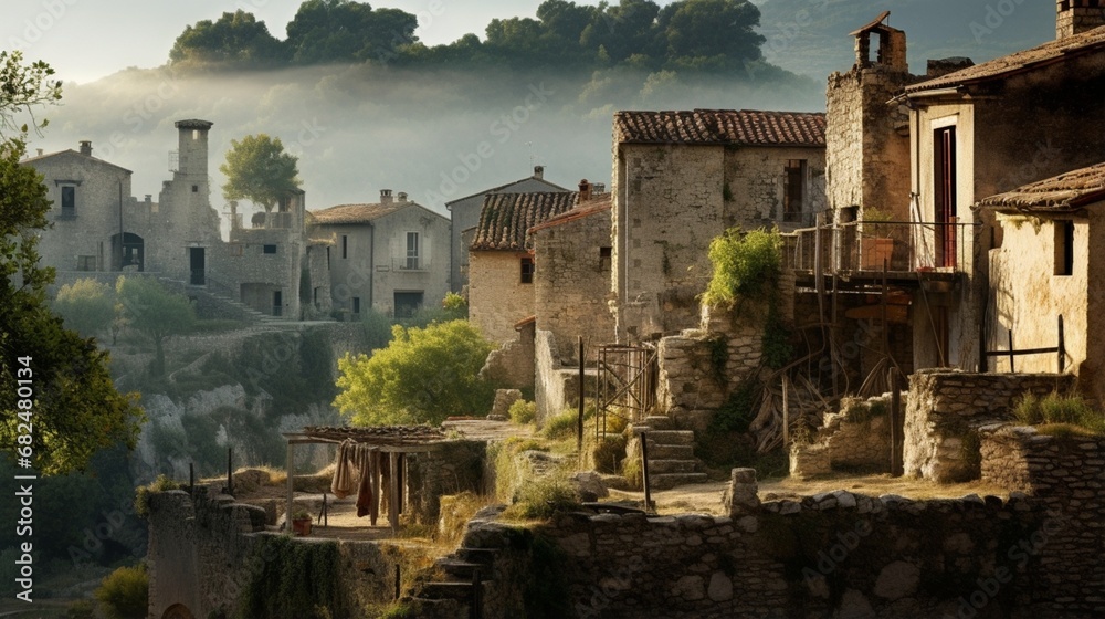 an elegant image of a historic village with preserved Roman-era ruins