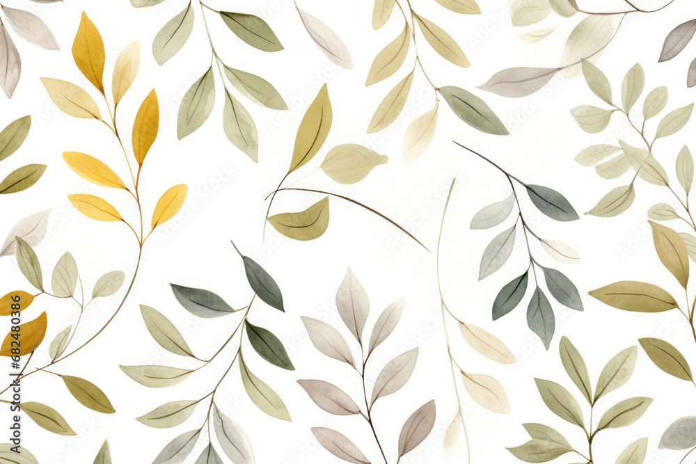 Fototapeta premium Nature textile wallpaper illustration background seamless floral spring watercolor summer pattern plant leaves