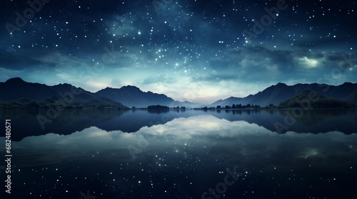 an elegant image of a glassy lake under a starry sky © Wajid