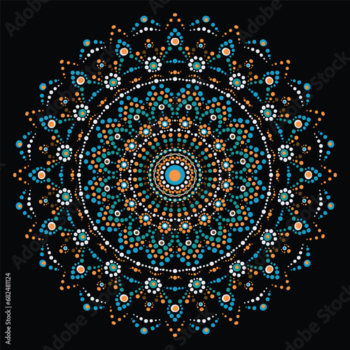 Dot mandala for acrylic painting. Spot painting point to point. Abstract design of mandala in dot paint style. Aboriginal australian ethnic round ornament.