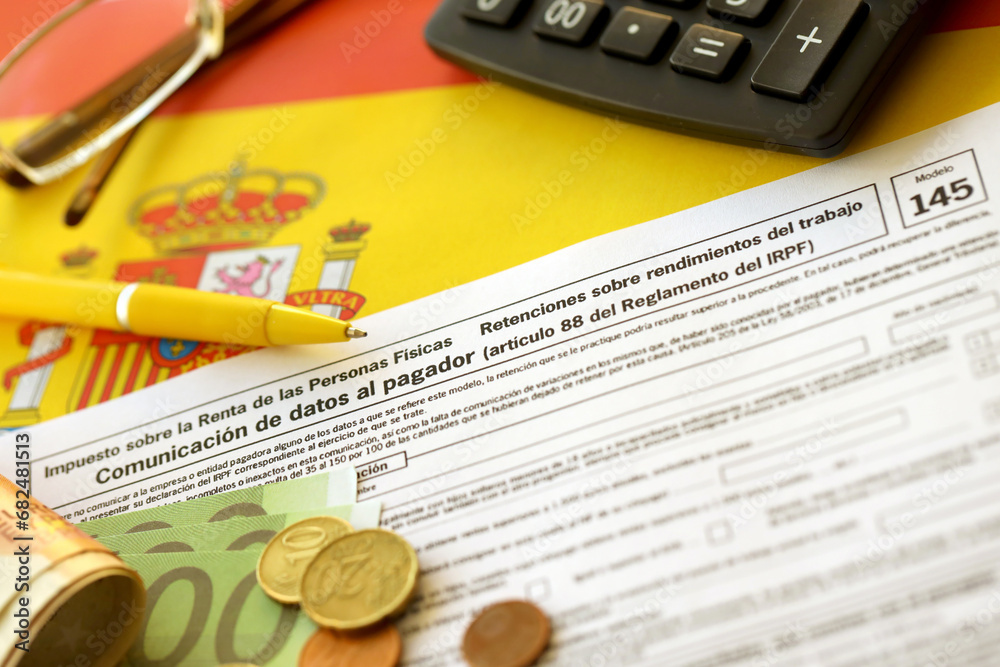 Modelo 145 spanish tax form dedicated to personal tax IRPF for calculating the personal
