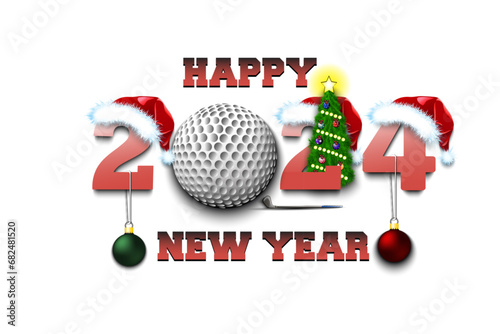 Happy New Year 2024 and golf ball