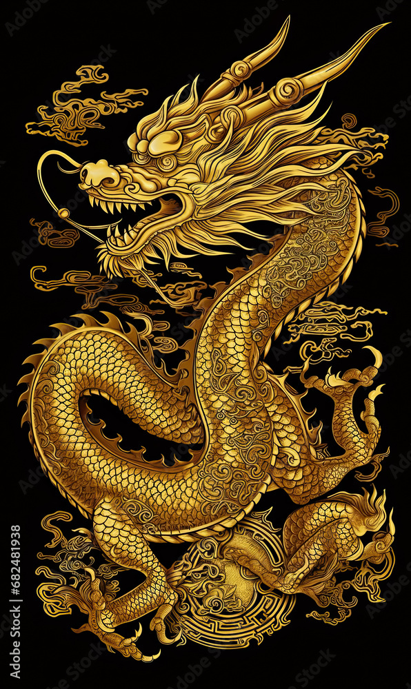 Fototapeta premium generated illustration close up of metal statue dragon
