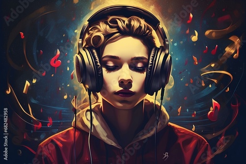 Melodic Therapy: Listening to music through headphones for Stress Relief and Mental Wellness. photo