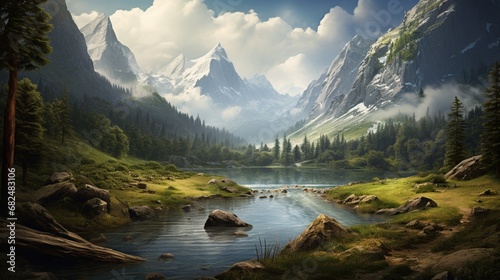 an elegant picture of a hidden lake in a secluded valley