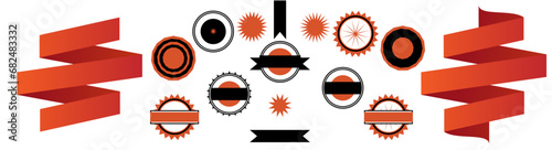 Logotipo vectorial. Recurso retro vintage para banner. Cintas rojas vectoriales con colores degradados en rojos y naranjas. 