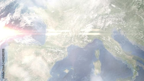 Zoom in from space and focus on Ales, France. 3D Animation. Background for travel intro. Elements of this image furnished by NASA