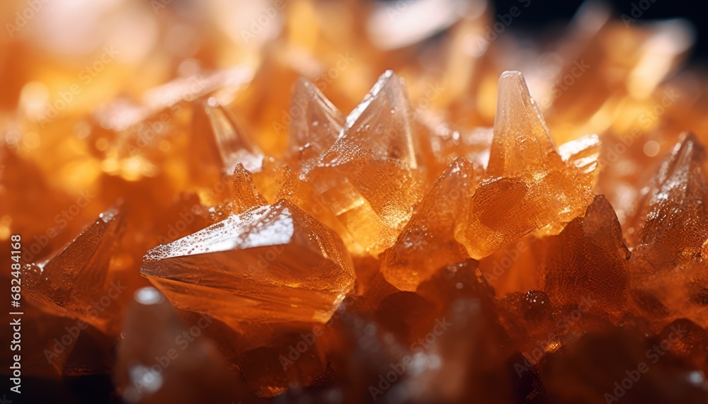 A Vibrant Display of Orange Sugar Crystals Sparkling in Close-Up Magnification A Vibrant Display of Orange Sugar Crystals Sparkling in Close-Up Magnification