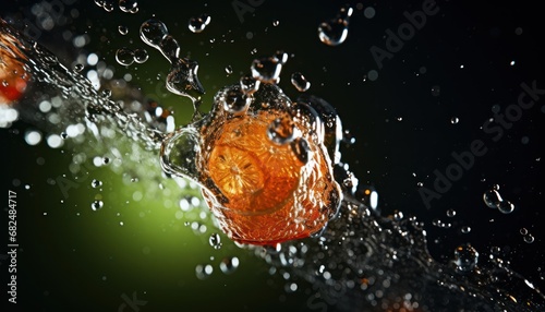 The Dance of Colors: A Vivid Orange Dissolving in Tranquil Water Against a Dramatic Black Canvas