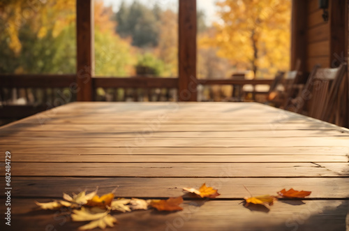 empty wooden table with sunny weather autumn summer spring warm