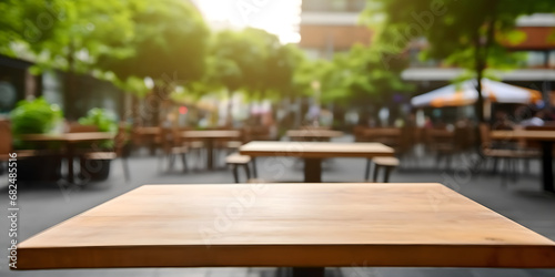Empty wooden table from an outdoor restaurant
