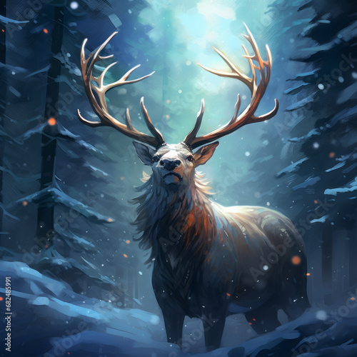 deer in the forest  dramatic  night  large antlers  proud  strong  king of the forest 