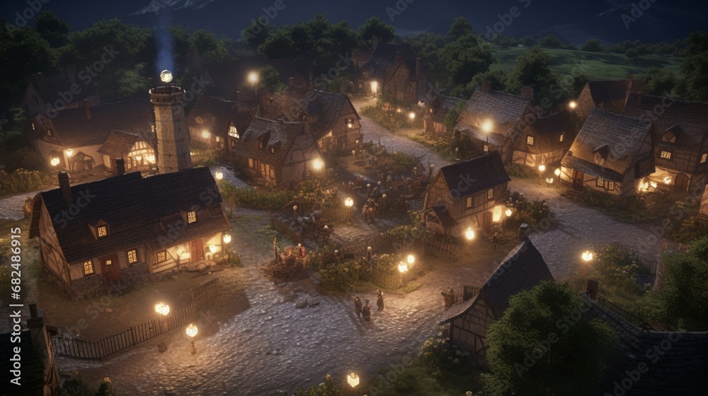 an image of a developed village with efficient public lighting