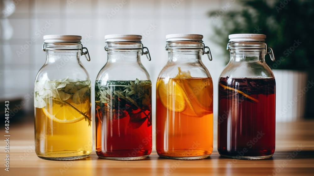 Generative AI, Homemade fermented kombucha drink, healthy tea, natural probiotic flavored drink Generative AI, Homemade fermented kombucha drink, healthy tea, natural probiotic flavored drink